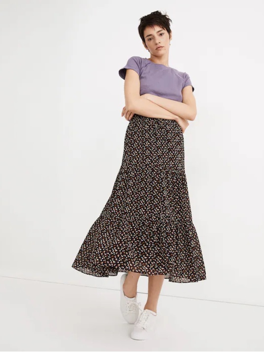 Madewell Georgette tiered Flowery maxi skirt in adorable ditsy